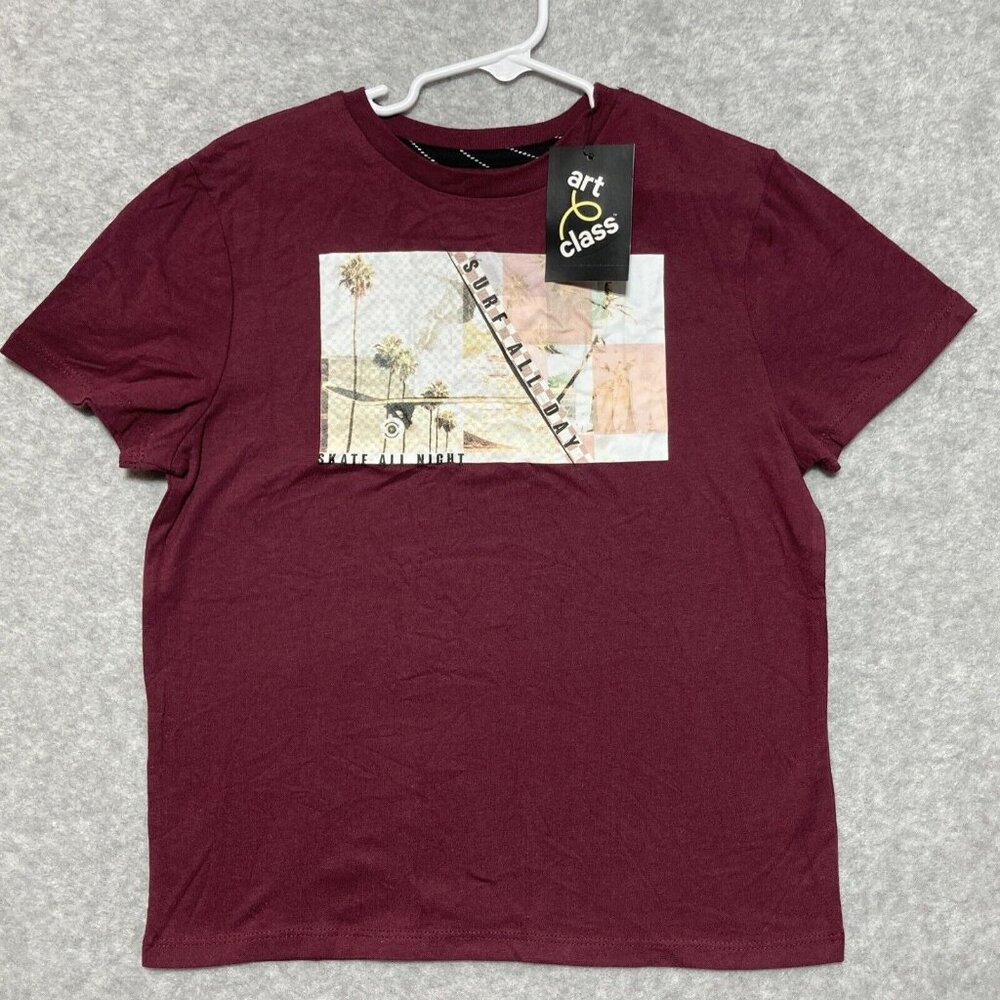 Art Class Boys Shirt S 6/7 Maroon Graphic Short Sheeve T-Shirt Surf Skate